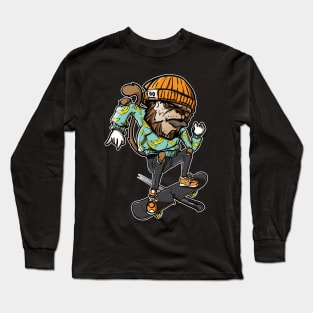 Skateboarding Monkey, Hand Drawn Graffiti Character Long Sleeve T-Shirt